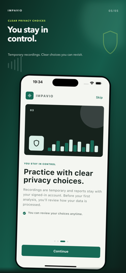 Privacy screen explaining that practice stays under your control